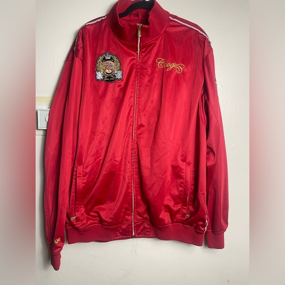Coogi Red White Embroidered Track Jacket Colorblock COOGI LOGO Full Zip.